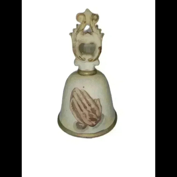 Vintage HOMCO Porcelain Praying Hands Serenity Bell Cream with Gold Trim - Picture 1 of 5